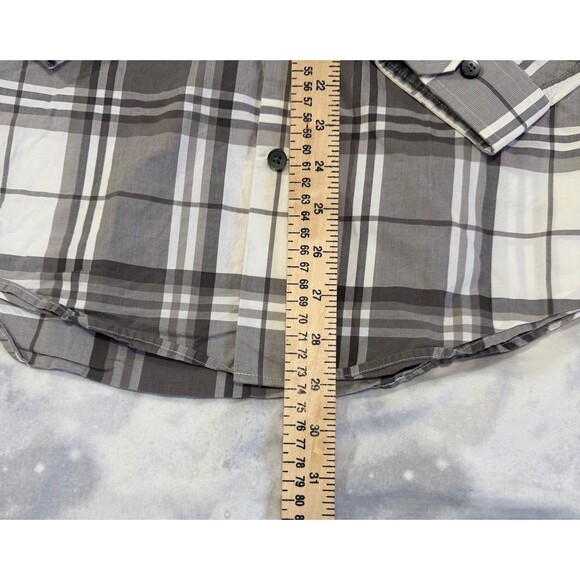 Express Extra Slim Fit Plaid Button Down Shirt Men’s Medium Gray and White. - Picture 4 of 6
